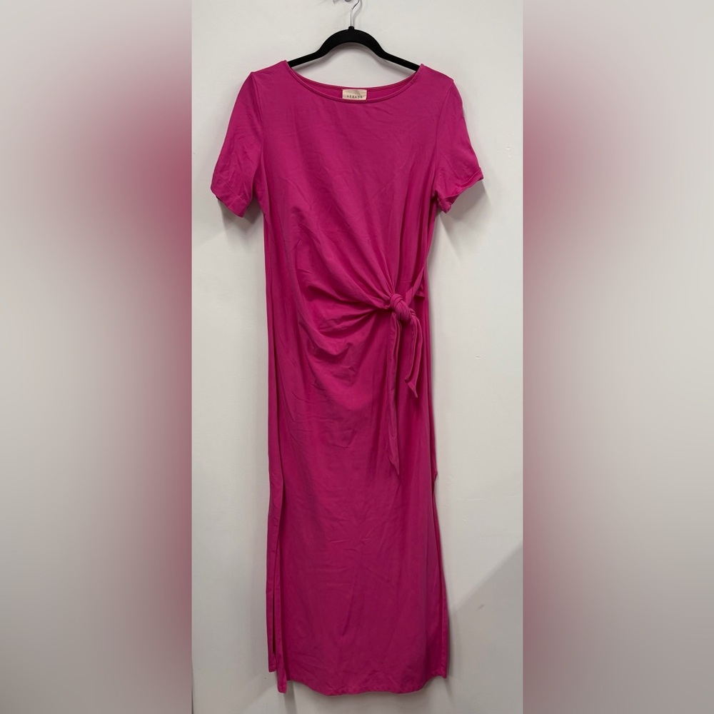 Sezane Hot Pink Tie-Waist Maxi Dress